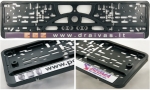 License plate frame R-3 with embossed chrome-plated edging and polymer sticker
