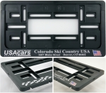 License plate frame R-4 with embossed chrome-plated inscriptions and polymer stickers